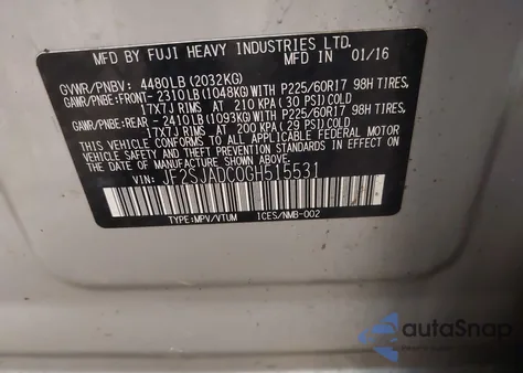 2016 Subaru Forester 2.5I Premium из США, поврежденный, VIN JF2SJADC0GH515531